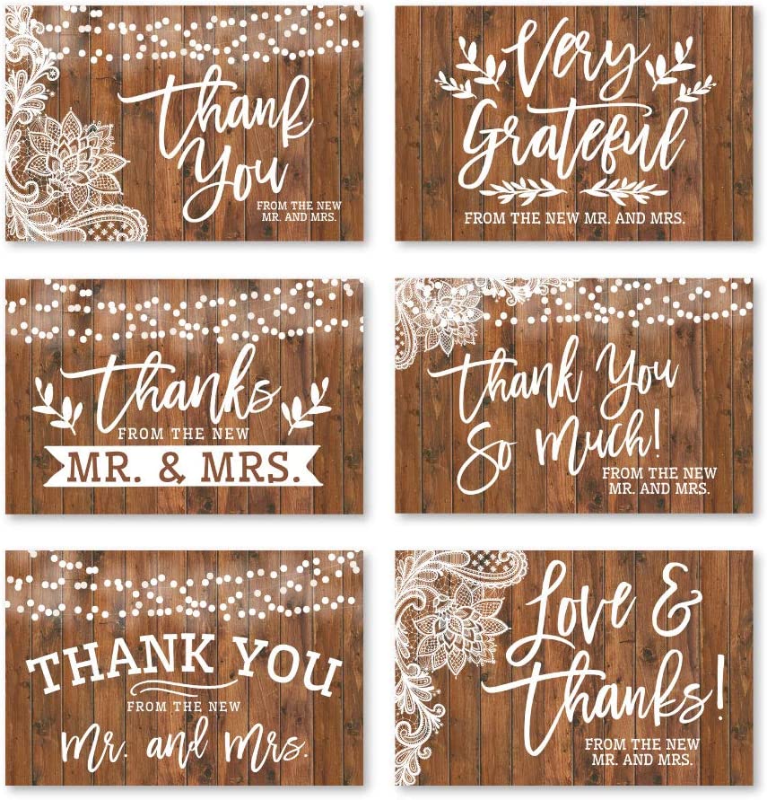 24 Rustic Wedding Thank You Cards With Envelopes