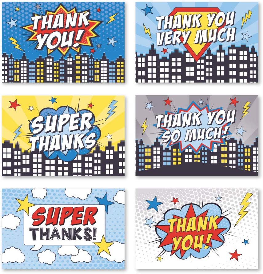 24 Superhero Thank You Cards With Envelopes