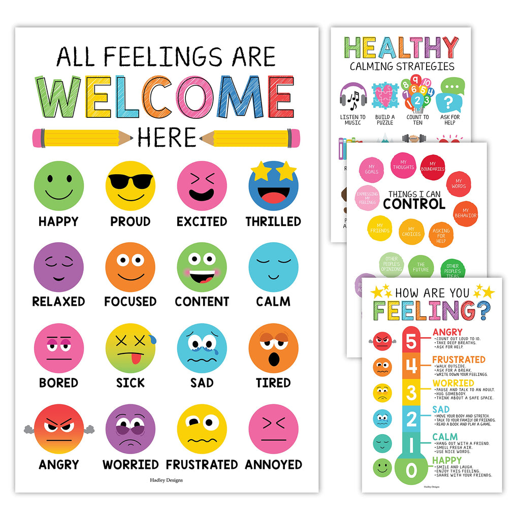 4 Laminated Colorful Feelings Posters For Kids