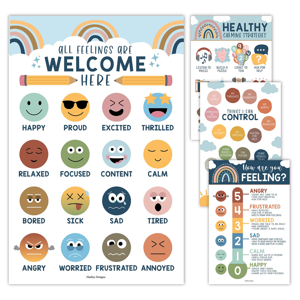 4 Laminated Boho Feelings Posters For Kids
