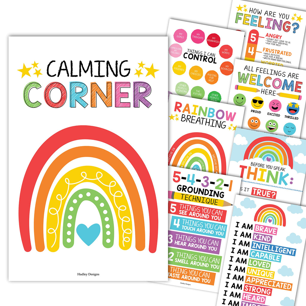 8 Colorful Calming Corner Classroom Posters