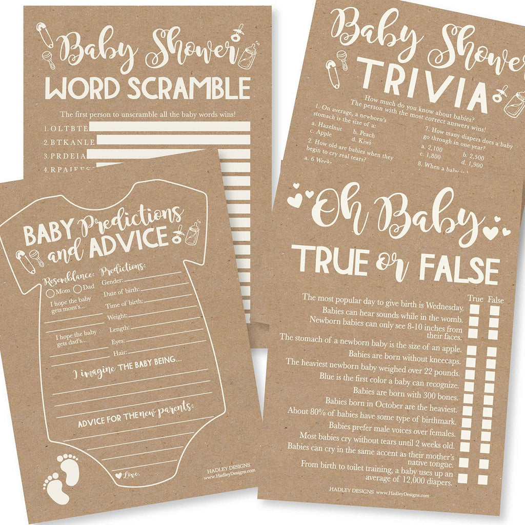 50 Double-Sided Baby Shower Games (Word Scramble & True Or False + Trivia & Baby Advice)