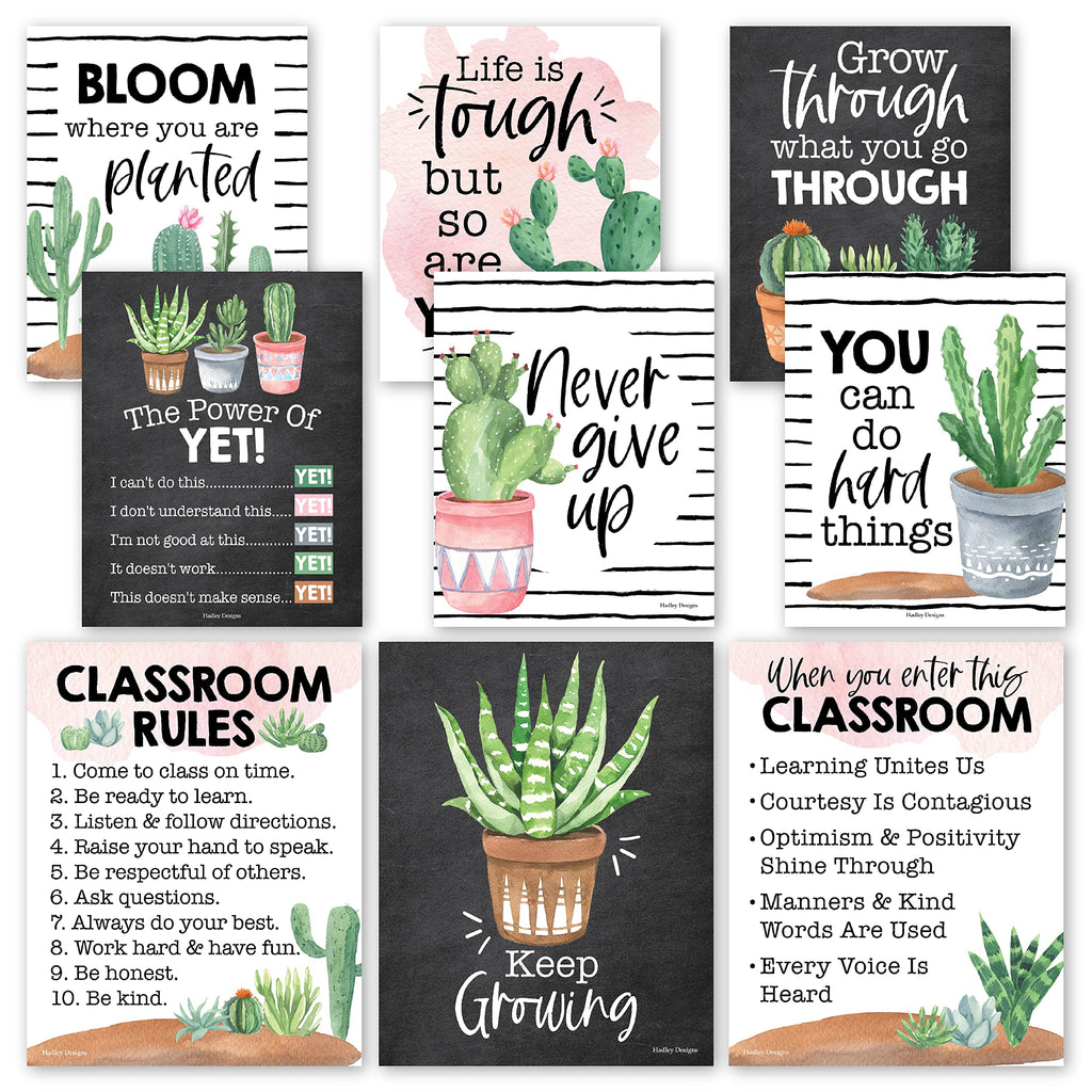 9 Cactus Themed Motivational Classroom Signs