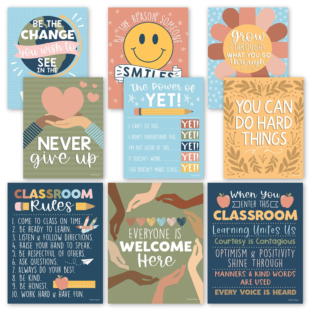 9 Colorful Motivational Classroom Signs - 11x14