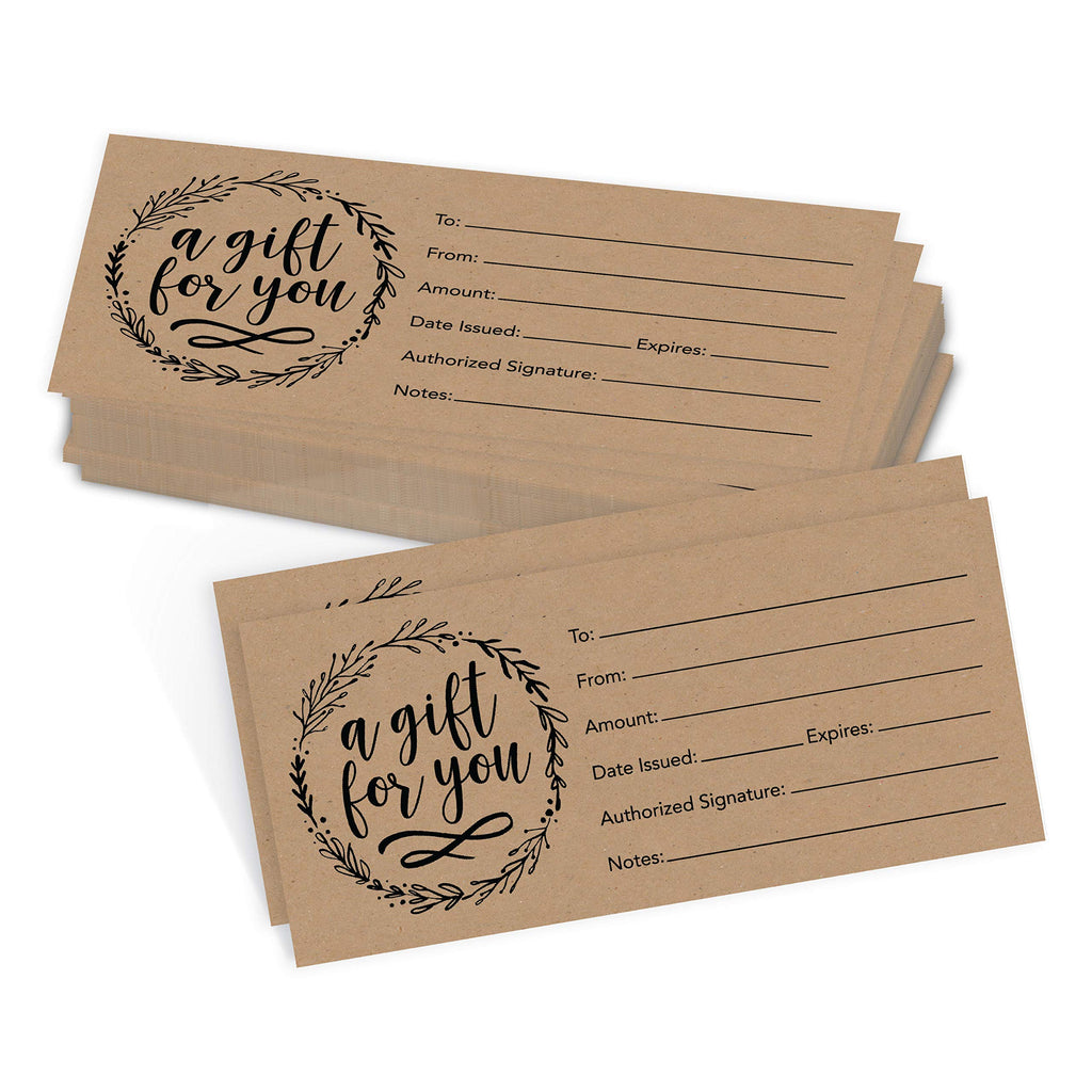 25 Rustic Blank Gift Certificate Cards - 4x9