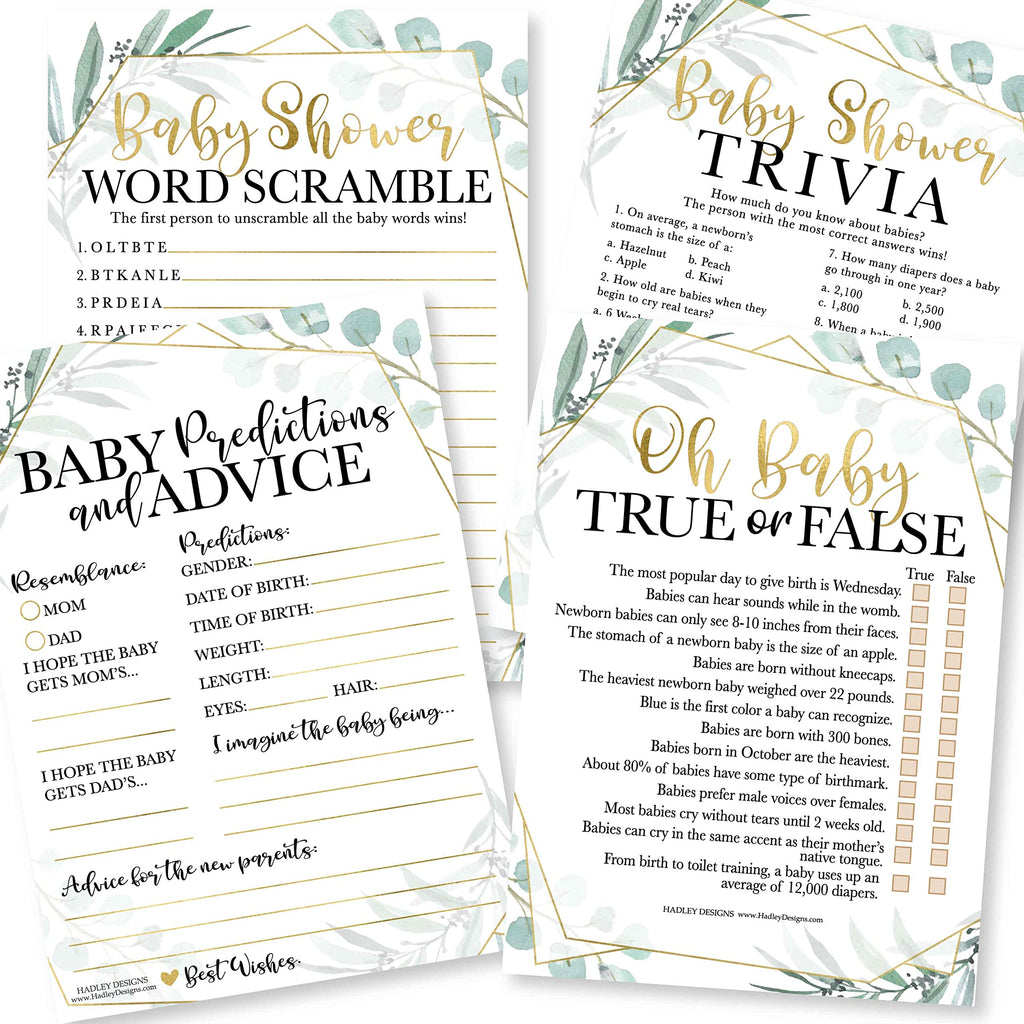 50 Double-Sided Baby Shower Games (Word Scramble & True Or False + Trivia & Baby Advice)